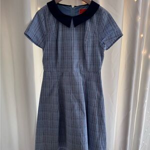 Modcloth Blue Pleated A-Line Dress with Peter Pan Collar